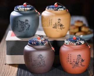 《四大美女茶葉罐》宜興紫砂壺手工紫泥，段泥，紅清水泥，天青泥茶壺具